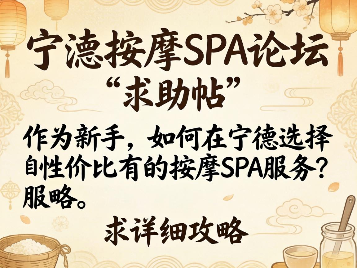 宁德按摩spa论坛求助帖：作为新手，如何在宁德选择性价比高的按摩spa服务？求详细攻略。